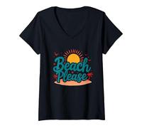 Myrtle Beach Please Vacation Summer Fun Arte costiera Maglietta con Collo a V, Donna, Nero, L