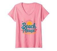 Myrtle Beach Please Vacation Summer Fun Arte costiera Maglietta con Collo a V, Donna, Rosa, S