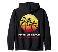Myrtle Beach South Carolina Retro Tramonto Palme Felpa con Cappuccio