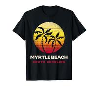 Myrtle Beach South Carolina Retro Tramonto Palme Maglietta