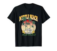 Myrtle Beach South Carolina Tramonto Palma Retro Spiaggia Maglietta