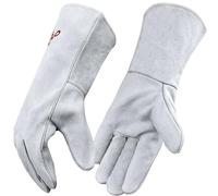 MYSAFETY 36CM,guanti lavoro resistenti al calore professionali in Pelle, guanto da forno, Barbecue, ignifughi, Camino, saldatura, stufa a legna, antincendio, per uomini o donne, Bianco, Una dimensione