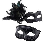 MYSEUNI 2025 Nuovo Set Maschera da Maschera Nera per Coppie - Maschera da Maschera per Donne con Piuma & Maschere da Costume per Uomini, Halloween Carnevale Cosplay Festa Ballo Prom