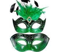 MYSEUNI Maschera in maschera per coppia con piume, maschere da carniva con piume e maschera veneziana da uomo, per Halloween, Natale