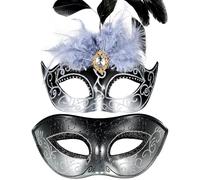 MYSEUNI Maschera in maschera veneziana con piume per coppia, set di maschere veneziane per martedì grasso, carnevale, Halloween