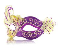 MYSEUNI Maschera veneziana da donna, viola turchese, elegante, dipinta a mano Phoenix, adatta per matrimoni e carnevale, Halloween e feste in costume