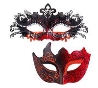 MYSEUNI Maschera veneziana per coppie, con strass lucidi rossi, per feste di nozze, feste di martedì grasso