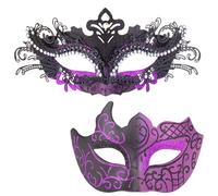 MYSEUNI Maschere in maschera per coppie, maschera veneziana in filigrana di metallo lucido con strass e maschera veneziana da uomo per martedì grasso