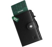 MYSHION Portafogli da uomo con tasca per monete, blocco RFID, in pelle di microfibra, portafoglio pop up sottile per 10 carte con scomparto per banconote, finestra ID e slot per contanti (carbonio),