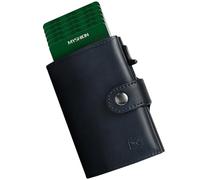 MYSHION Portafogli da uomo con tasca per monete, blocco RFID, in pelle di microfibra, portafoglio sottile per 10 carte con scomparto per banconote, finestra ID e slot per contanti (blu), Blu, 7 x 10 x