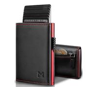 MYSHION Portafoglio pop-up da uomo con tasca per monete, portafogli a tre ante con finestra per documenti, porta carte di credito intelligente con blocco RFID con 6 slot per un massimo di 11 carte