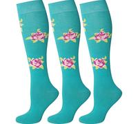 Mysocks 3 Coppie Calze da donna con fiore alto al ginocchio Rosa verde