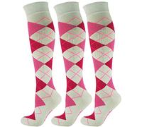 Mysocks 3 Coppie Calzini alti al ginocchio Argyle Fucsia rosa su crema
