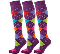 Mysocks 3 Coppie Calzini alti al ginocchio Argyle Multi Viola