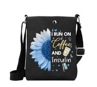 MYSOMY Divertente borsa a tracolla per diabete con scritta "I Run on Coffee" e insulina, tipo 1, tipo 2, regalo di supporto per guerrieri, Insulina Mb, 14.7 x 2 x 21centimeters (5.8 x 0.8 x 8.3 inches