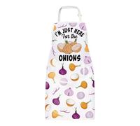 MYSOMY Grembiule con cipolle e scritta "I'm Just Here For The Onions", regalo per gli amanti della cucina, impermeabile, idea regalo, Grembiule Cipolle, Taglia unica