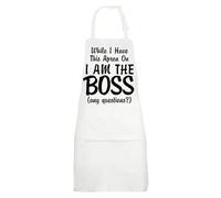 MYSOMY Grembiule da cucina The Real Boss Grembiule While I Have This Apron On I Am The Boss Grembiule Boss Regali, TheBoss Regno Unito, 49cm x 68cm