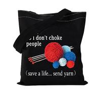 MYSOMY I Knit so I don't Choke People Tote Bag Divertente Lavoro a Maglia Amante Regali Borsa a tracolla Knitter Regali Sacchetto di immagazzinaggio del filato, Invia Yarn Tote Bag, small