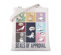 MYSOMY Seals Of Approval Canvas Tote Bag Sigilli Amante degli Animali Borse della spesa Riutilizzabili Oceano Animale Tema Regali per le Donne, Guarnizioni Tb, 13.7inch*15.7inch