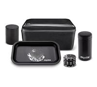 MYSTE XXXL Setaccio Extra Large con Accessori, Tritarore per Erbe Grandi 2.5" (63mm) Grinder + Vasetto di vetro UV da 500 ml + Vassoio Rotolante, Bloccabile, Set Antiodore Stashbox