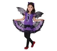 MYSTELLA Vestito Strega Bambina 7-9 Anni Costume Halloween Pipistrello Travestimento Ragazza Bimba(120-130cm)