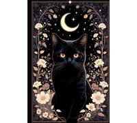 Mysterious Black Cat Notebook: Golden Moon & Floral Design | 100 Lined Pages | 6x9 Inch Journal