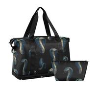 Mysterious Blue Anaconda - Borsa da palestra pieghevole per lo sport, con tracolla, borsa per il fine settimana, con borsa da toilette per yoga