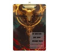 Mysterious Bull Skull Tribal Style Red Personalizza Clip Board Cartella Plastica per Legale Donne Allenatori di Basket Dimensioni 9 x 12