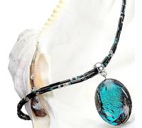 Mysterious Deep Sea Collana con Lampglas pearl con pure silver NP11