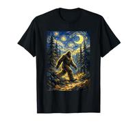 Mysterious Forest Bigfoot Ispirato alla Notte Stellata di Van Gogh Maglietta