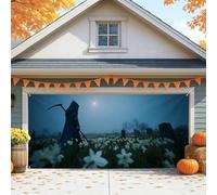 Mysterious Grim Reaper Copertura per porta del garage, grande decorazione di Halloween, decorazione spaventosa per esterni per la stagione autunnale, 400 x 180 cm