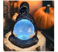 Mysterious The Death God's Crystal Ball, Globo d'acqua con luce a LED, decorazione per Halloween, gotico con movimento liquido glitterato, nero mietitore acqua scintillante, globo di neve per