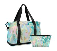 Mystery Blue Golden Cheetah Print Grande Borsa con Tasca Bagnata Tracolla Regolabile Tote Bag per Escursionismo Multifunzionale per Uomo Donna