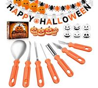 Mystery Code Kit Intaglio Zucca Halloween, 24 PCS Strumenti di Intaglio Zucche Halloween con Stencil di Zucca Dipingere e Palloncini di Banner Addobbi, Halloween Decorazioni per Bambini e Adult