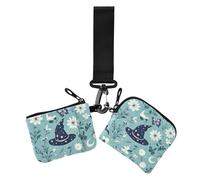 Mystery Witch Cappelli Blu Boho Doppio Portamonete Porta Carte di Credito Portafoglio Mini Moda Cerniera Portafoglio con Cerniera Tasca Monete per Uso quotidiano 2 Pezzi, mistero strega cappelli blu
