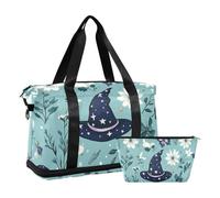 Mystery Witch Cappelli Blu Boho Viaggio Pernottamento Borsa da Trasporto con Tasca Bagnata Cinghia Regolabile Borsa da Palestra per Viaggio 2 Pezzi Set per Uomo Donna