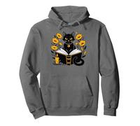 Mystic Cat with Spell Book Candle Flowers Witchcore Felpa con Cappuccio