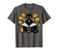 Mystic Cat with Spell Book Candle Flowers Witchcore Maglietta