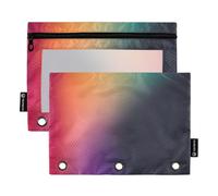 Mystic Color Aura - Astuccio con 3 anelli, con cerniera, per matite e matite, colore rosa, trasparente, per ragazze, 24,9 x 18 cm, confezione da 2