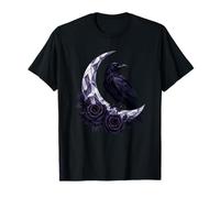 Mystic Crescent Moon Raven Gothic Dark Rose Maglietta