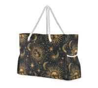 Mystic Golden Sun Moon Borse tote a prova di sabbia con cerniera con tasche laterali borsa tote da donna perfetta per viaggi, piscina, nuoto, spiaggia, vacanze necessità