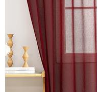MYSTIC-HOME Tende trasparenti, 213,4 cm di lunghezza, 2 pannelli, semitrasparenti, frangivista, colore bordeaux, con asta, porta francese, 132 cm di larghezza x 213 cm di lunghezza