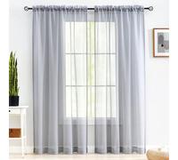 MYSTIC-HOME Tende Trasparenti Lunghe 84 Pollici, Tende Trasparenti con Tasca per Stelo, 2 Pannelli, 52 "x84, trattamenti per finestre in Voile Semi Piegato per Cortile, Salotto, Grigio Argento