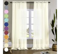 MYSTIC-HOME Tende Trasparenti Lunghe 84 Pollici, Tende Trasparenti con Tasca per Stelo, 2 Pannelli, 52 "x84, trattamenti per finestre in Voile Semi Piegato per Cortile, Salotto, Beige