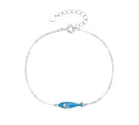 MYSTIC JEWELS Bracciale catena pesce argento 925 smalto blu zirconi design minimalista rodio regolabile 16+3cm sacchetto regalo