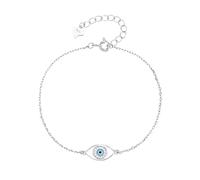 MYSTIC JEWELS Bracciale con catena con occhio protettivo in argento sterling 925 - smalto bianco e blu - stile sottile e minimalista - regolabile 16 + 3 cm - con sacchetto regalo