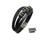 MYSTIC JEWELS - Bracciale da uomo in pelle in acciaio inossidabile - nero - regolabile - Design moderno con scatola regalo, Talla única, Pelle, Nessuna pietra preziosa