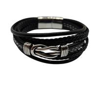 MYSTIC JEWELS - Bracciale da uomo in pelle in acciaio inossidabile - nero - regolabile - Design moderno con scatola regalo, Talla única, Pelle, Nessuna pietra preziosa