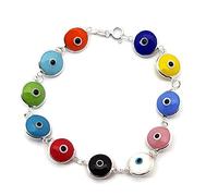 MYSTIC JEWELS - Bracciale in argento con amuleto cattivo dell'occhio, protezione e buona fortuna, 19 cm