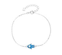 MYSTIC JEWELS - Bracciale mano di Fatima (Hamsa) con smalto blu chiaro e zirconi - argento sterling 925 - regolabile 16 + 3 cm - minimalista ed elegante con sacchetto regalo
